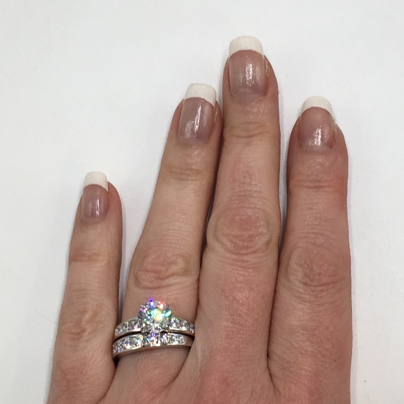 18k white gold ring set 2pc engagement wedding - Picture 5 of 7